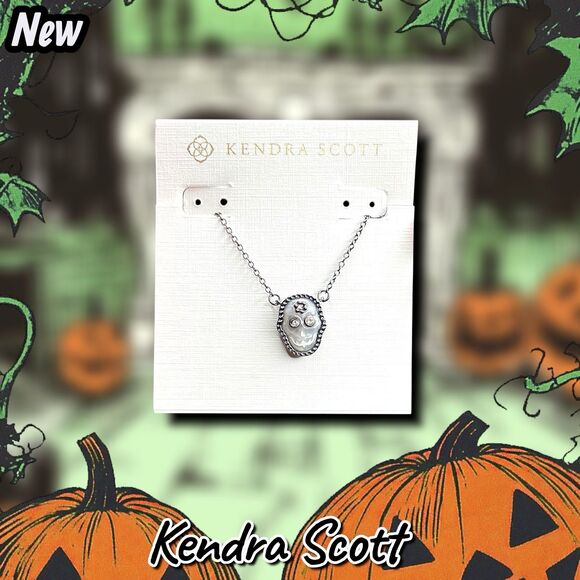 New Kendra Scott Skeleton Silver Mother of Pearl Pendant Necklace - Picture 1 of 5